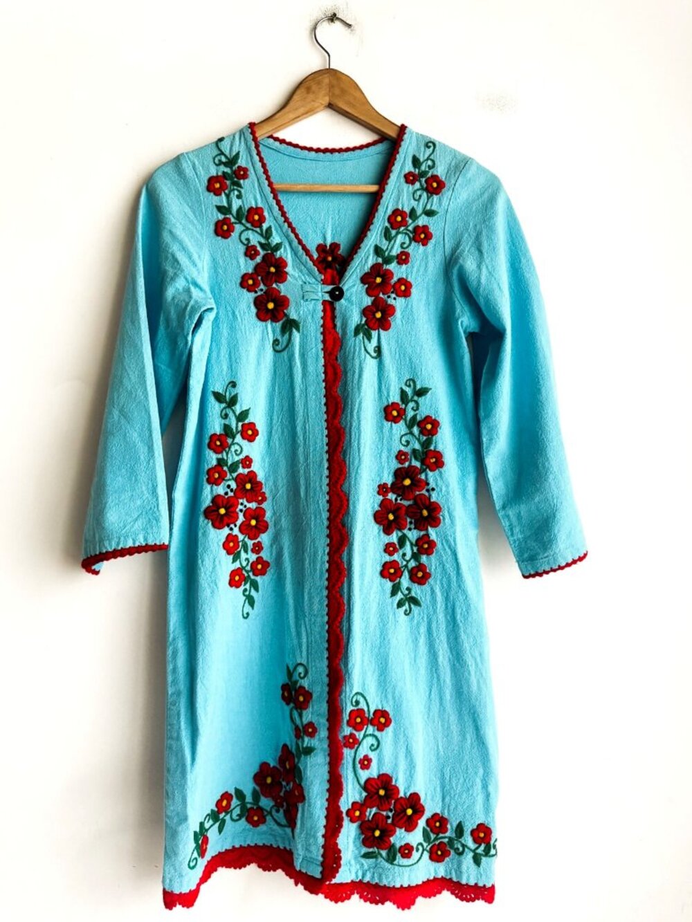 Vintage Colourful 3D embroidered Longline Tunic Top XS